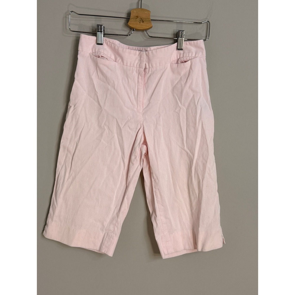 j. mclaughlin Pink White Seersucker Striped Bermuda Walking Shorts Womens 4